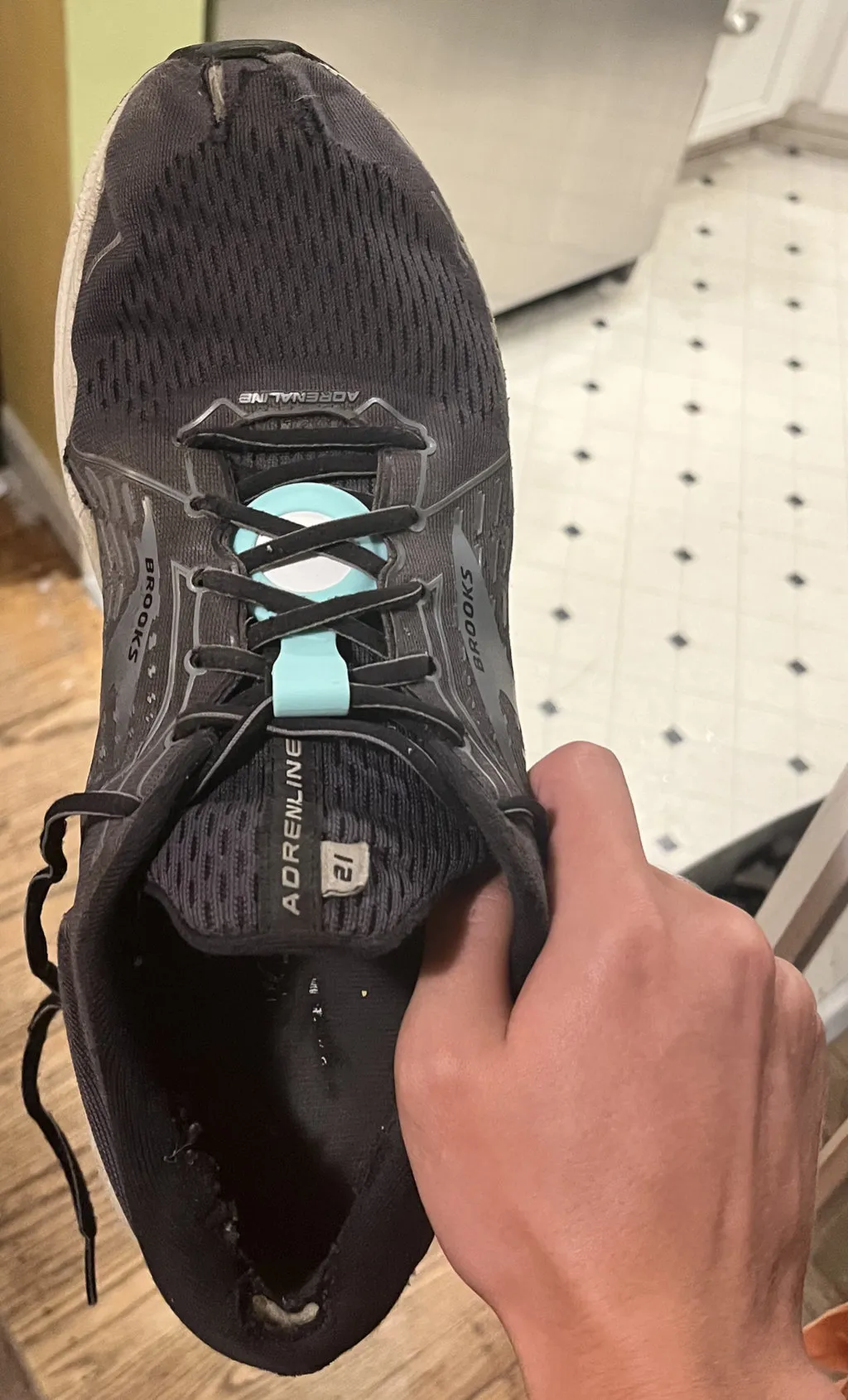 A shoe with an AirTag in it